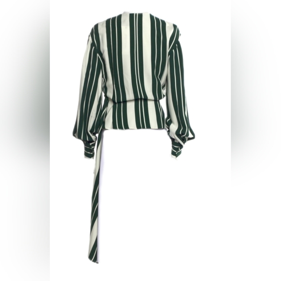 $1,790 OSCAR DE LA RENTA GREEN STRIPE ASYMMETRIC SACH CREPE BLOUSE US 0 - Picture 4 of 10